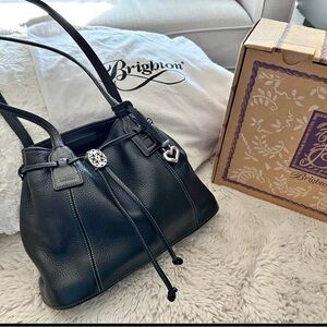 Brighton Black Leather Shoulder Bag with Silver Accents